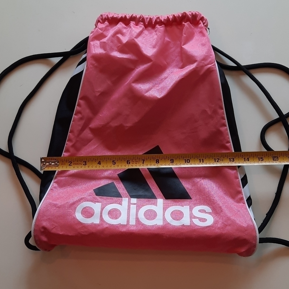 Adidas Pink Black Drawstring Gym Sack Backpack Sport Training Bag - Picture 4 of 10